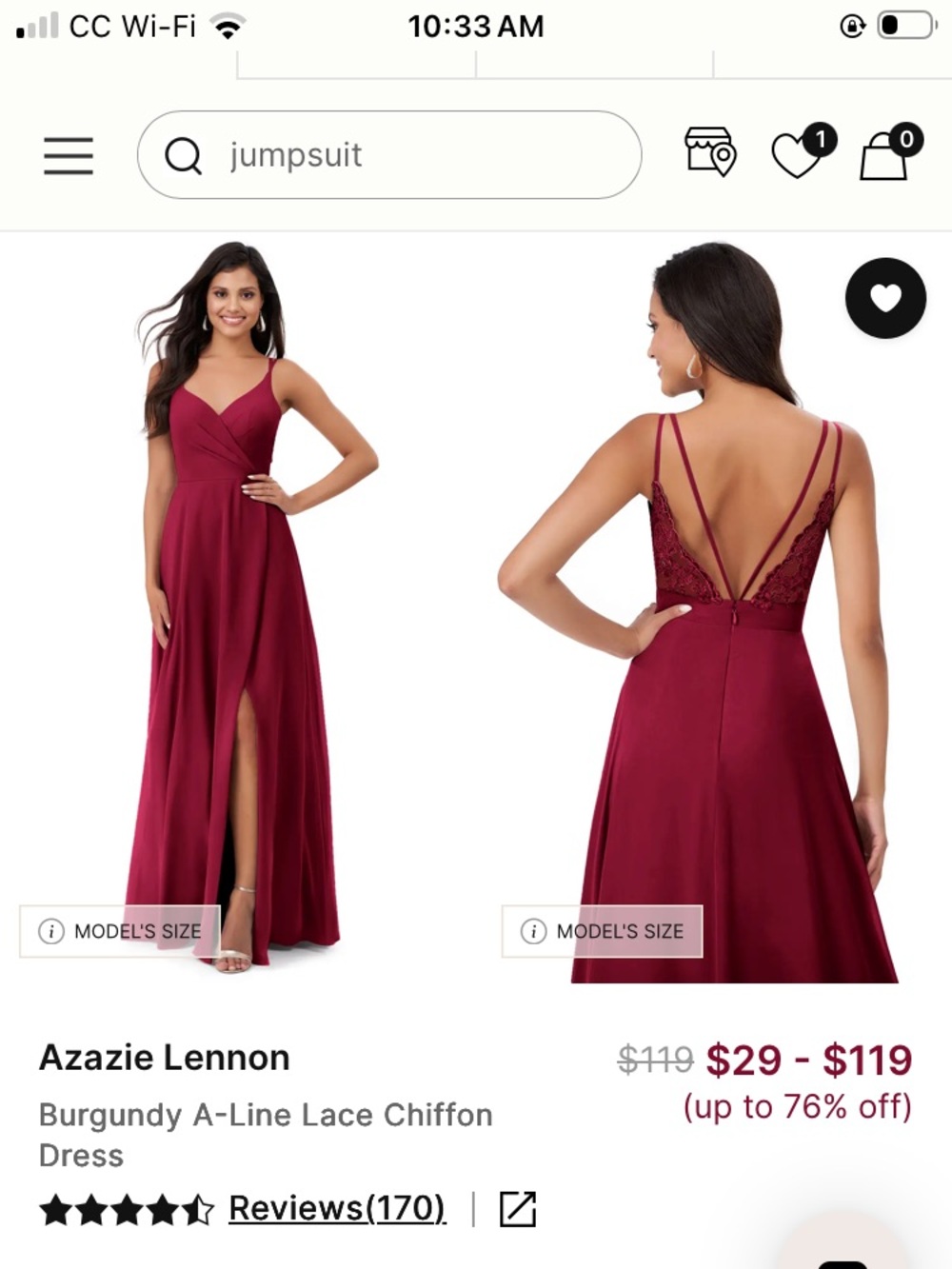 Azazie Lennon Burgundy A-Line Lace Chiffon Dress A10